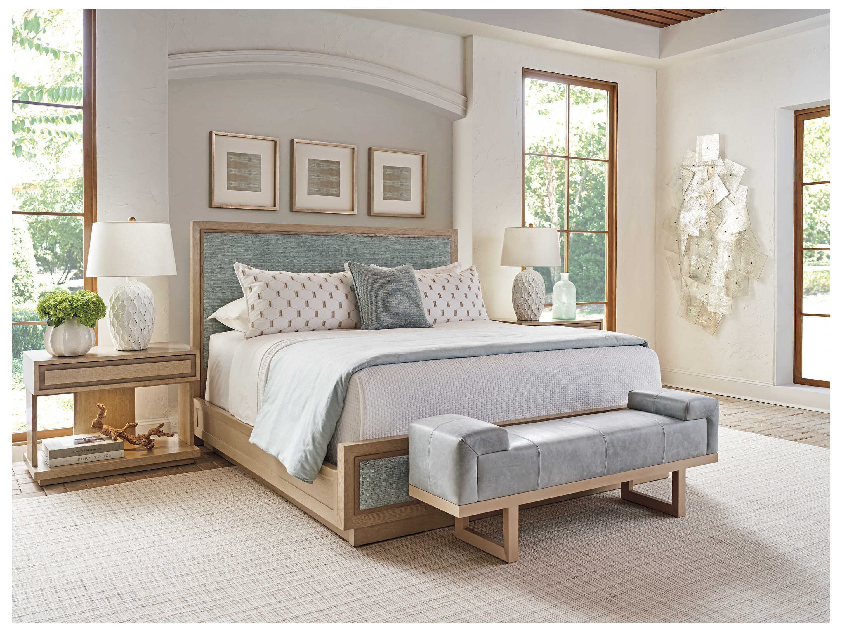 Tommy Bahama Sunset Key Gray Leather Accent Bench