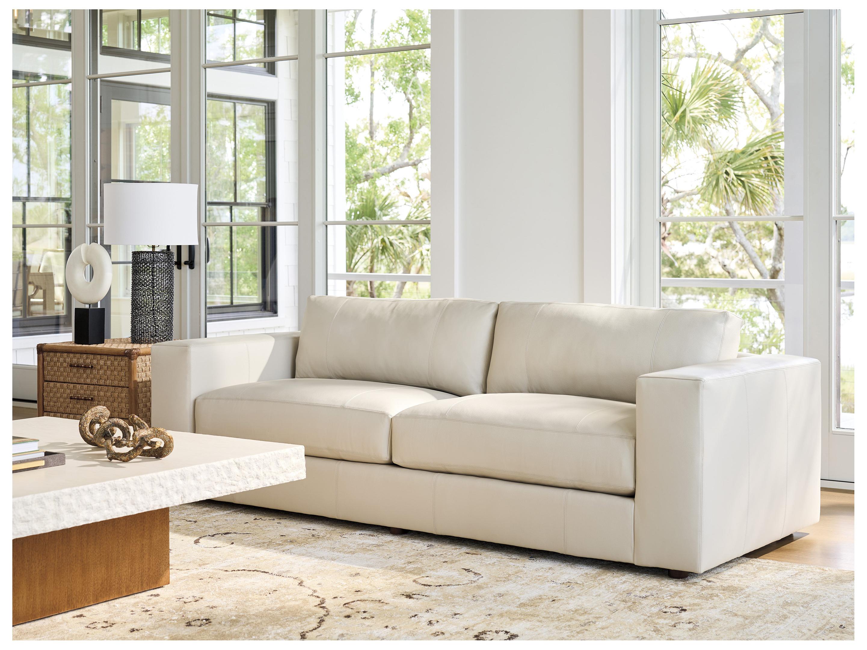 Tommy Bahama Key Biscayne Cream Leather Sofa