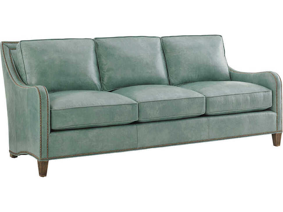 Tommy Bahama Twin Palms Blue Leather Sofa