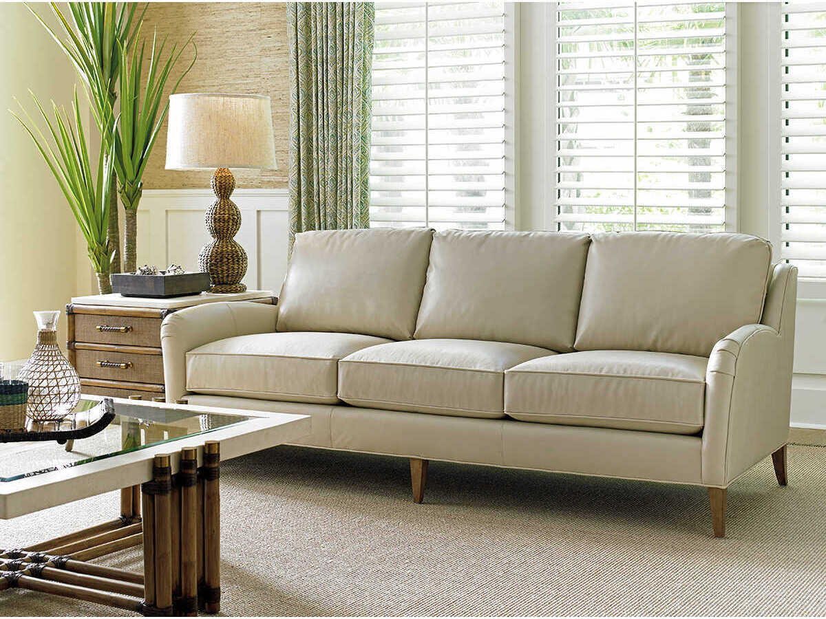 Tommy Bahama Twin Palms Beige Leather Sofa