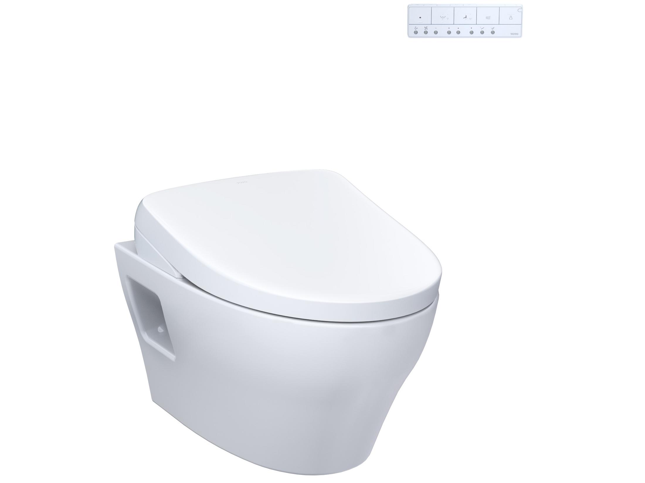 TOTO Washlet+ EP Wall-Hung Elongated Toilet with S7A Contemporary Bidet Seat and DuoFit In-Wall Auto Dual-Flush Tank System