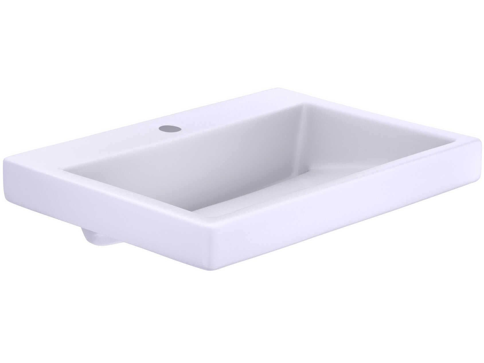 TOTO Kiwami Renesse Design-I Cotton White Rectangular Fireclay Vessel Bathroom Sink with Cefiontect for Single Hole Faucets