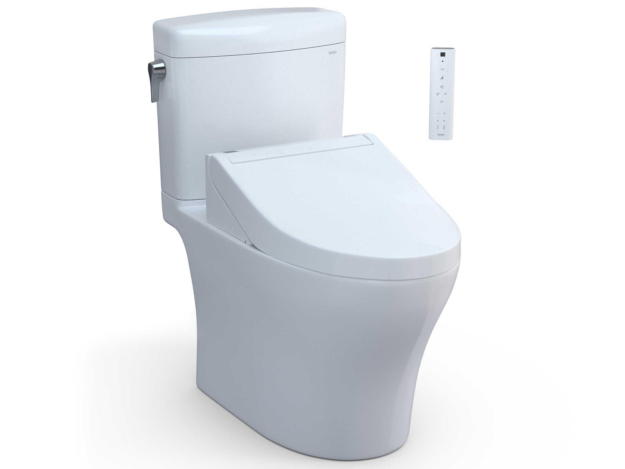 TOTO Aquia-IV Washlet+ Cube 2-Piece Elongated Dual Flush Cotton White Toilet with C5 Bidet Seat