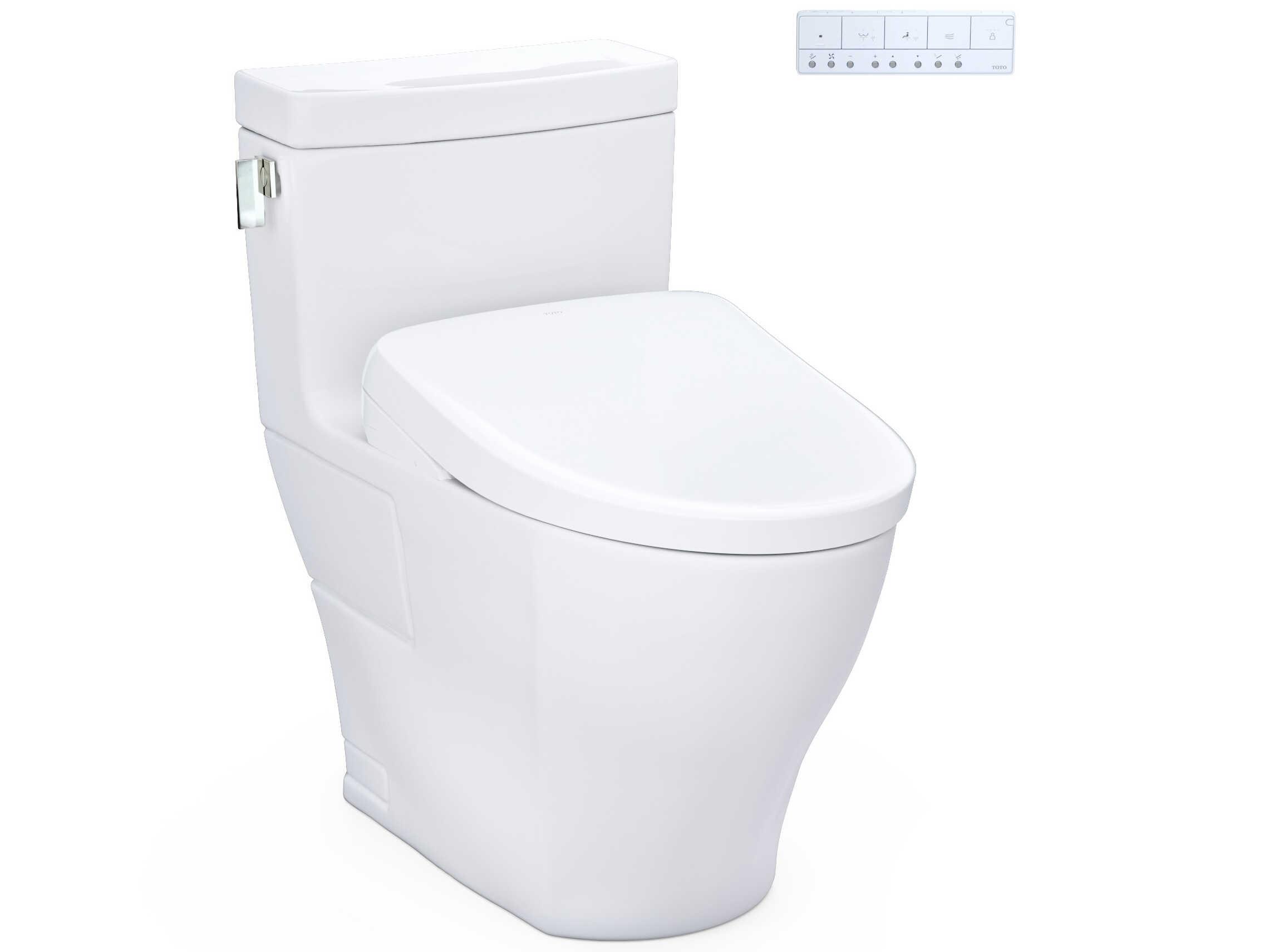 TOTO Legato Washlet+ Cotton White 1-Piece Elongated Toilet and Contemporary Washlet S7 Contemporary Bidet Seat