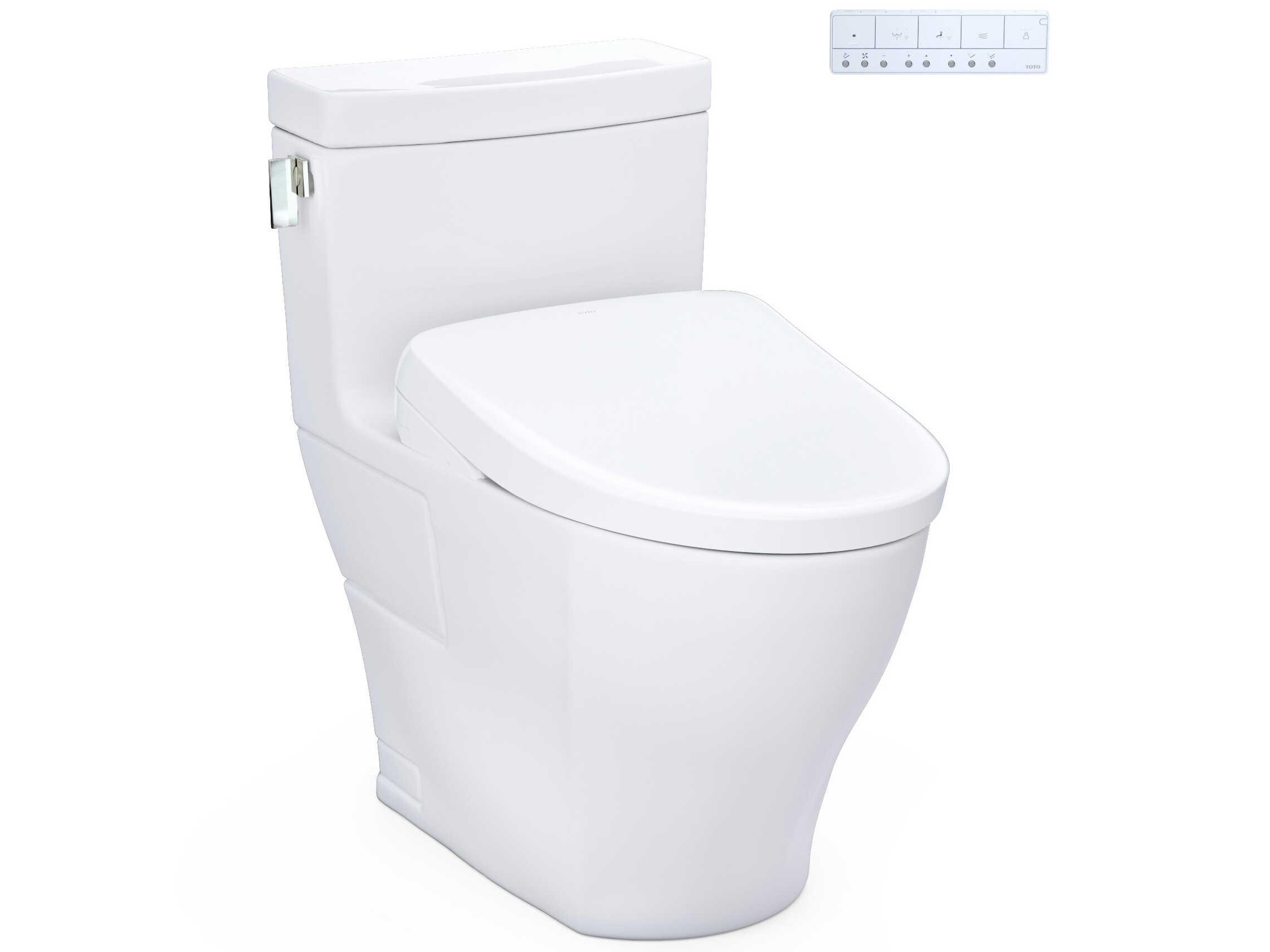 TOTO Legato Washlet+ Cotton White 1-Piece Elongated Toilet and Contemporary Washlet S7A Contemporary Bidet Seat