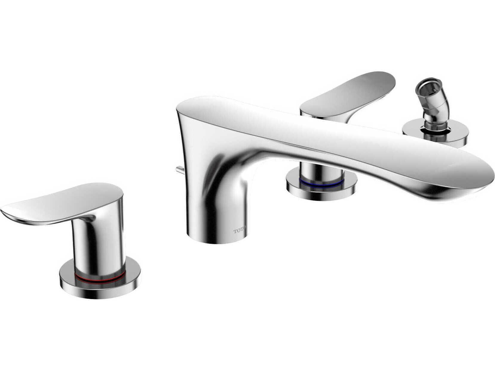 TOTO GO-Series Two-Handle Deck-Mount Roman Tub Filler Trim with Handshower