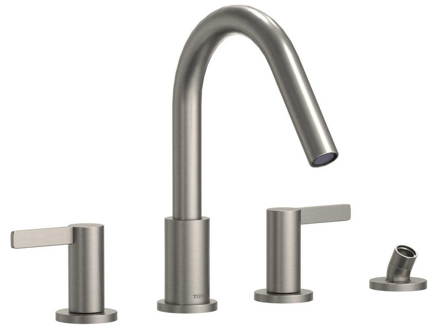 TOTO Global Fine Two Lever Handle Deck-Mount Roman Tub Filler Trim with Handshower