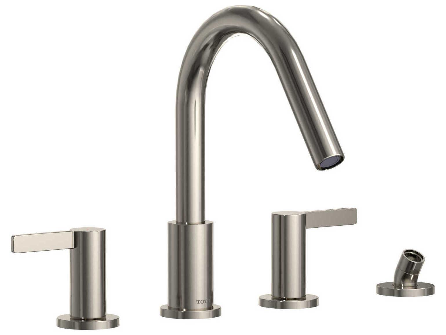 TOTO Global Fine Two Lever Handle Deck-Mount Roman Tub Filler Trim with Handshower