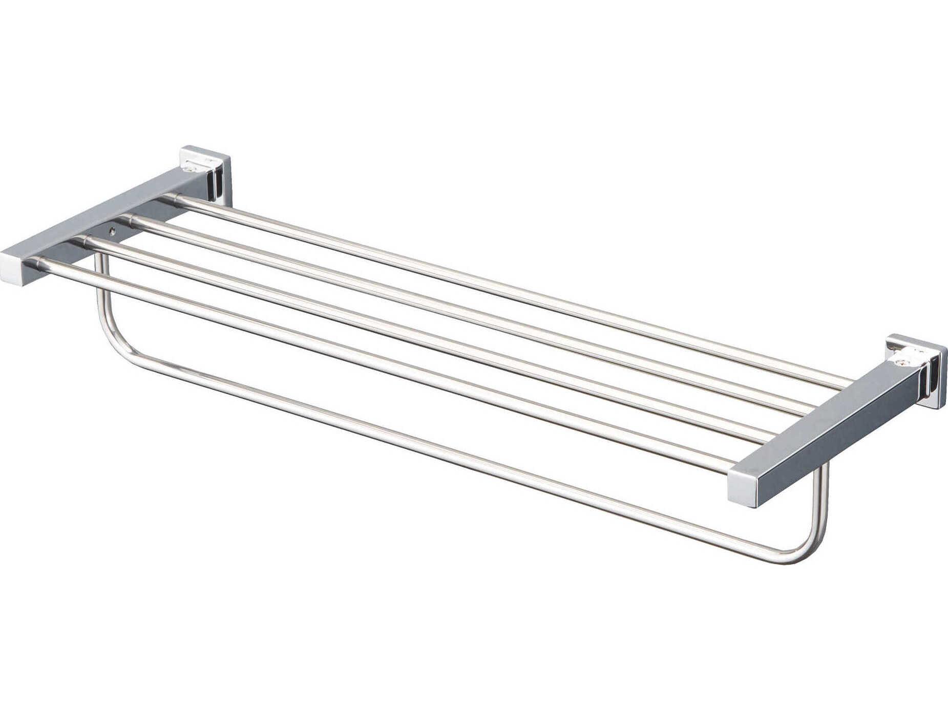 TOTO L-Series Polished Chrome Square Towel Shelf with Hanging Bar