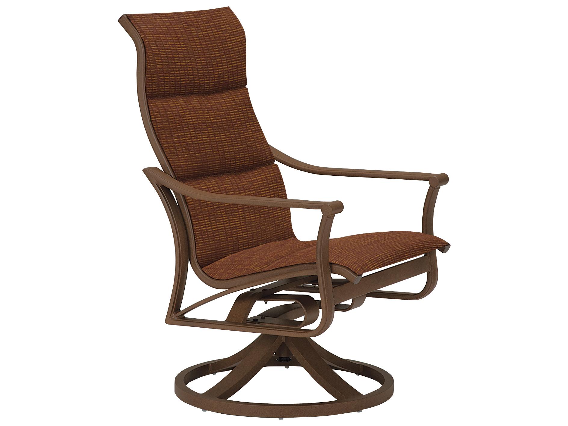 Tropitone Corsica Padded Sling Aluminum High Back Swivel Rocker Outdoor Dining Chair