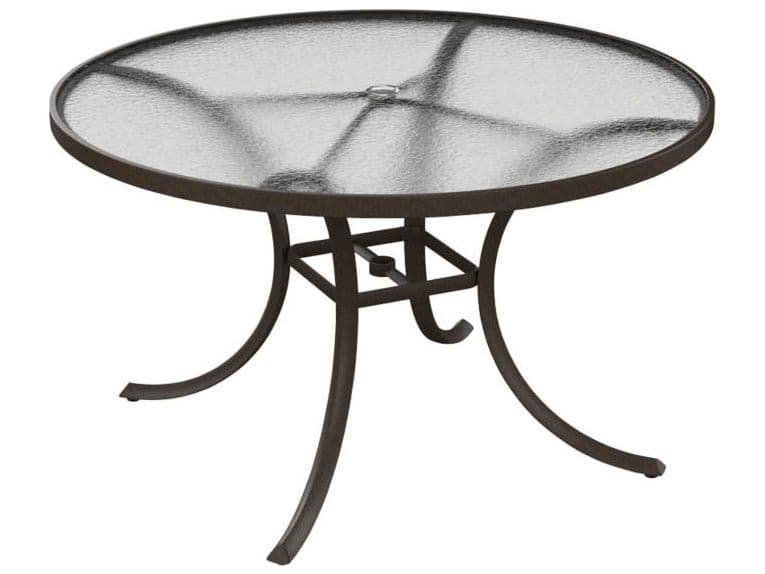 Tropitone Acrylic Cast Aluminum Round Outdoor Patio Dining Table with Umbrella Hole
