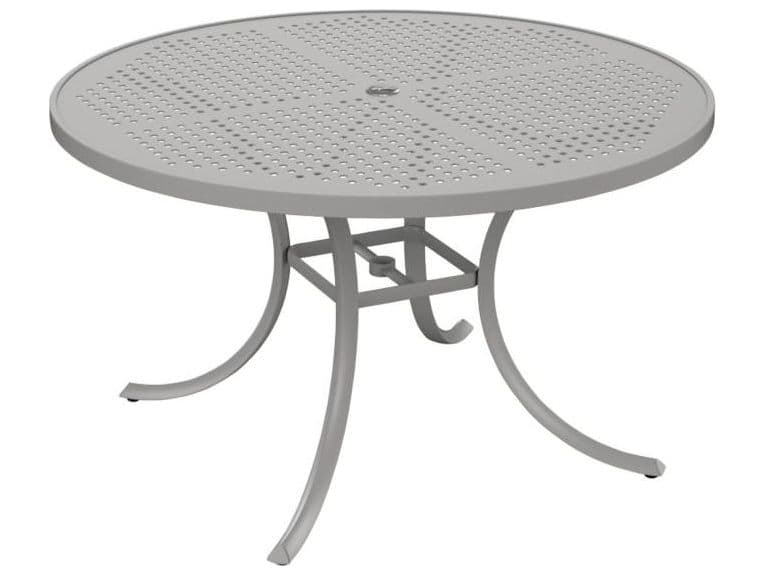 Tropitone Patterned Boulevard Aluminum Round Patio Dining Table with Umbrella Hole