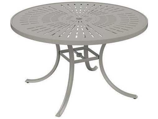 Tropitone Patterned La'stratta Aluminum Round Outdoor Dining Table with Umbrella Hole