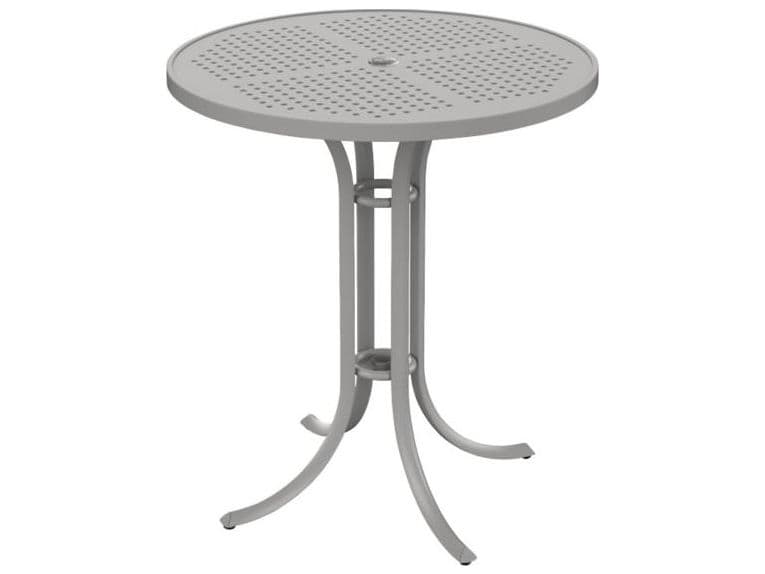 Tropitone Patterned Boulevard Aluminum Round Outdoor Patio Bar Table with Umbrella Hole