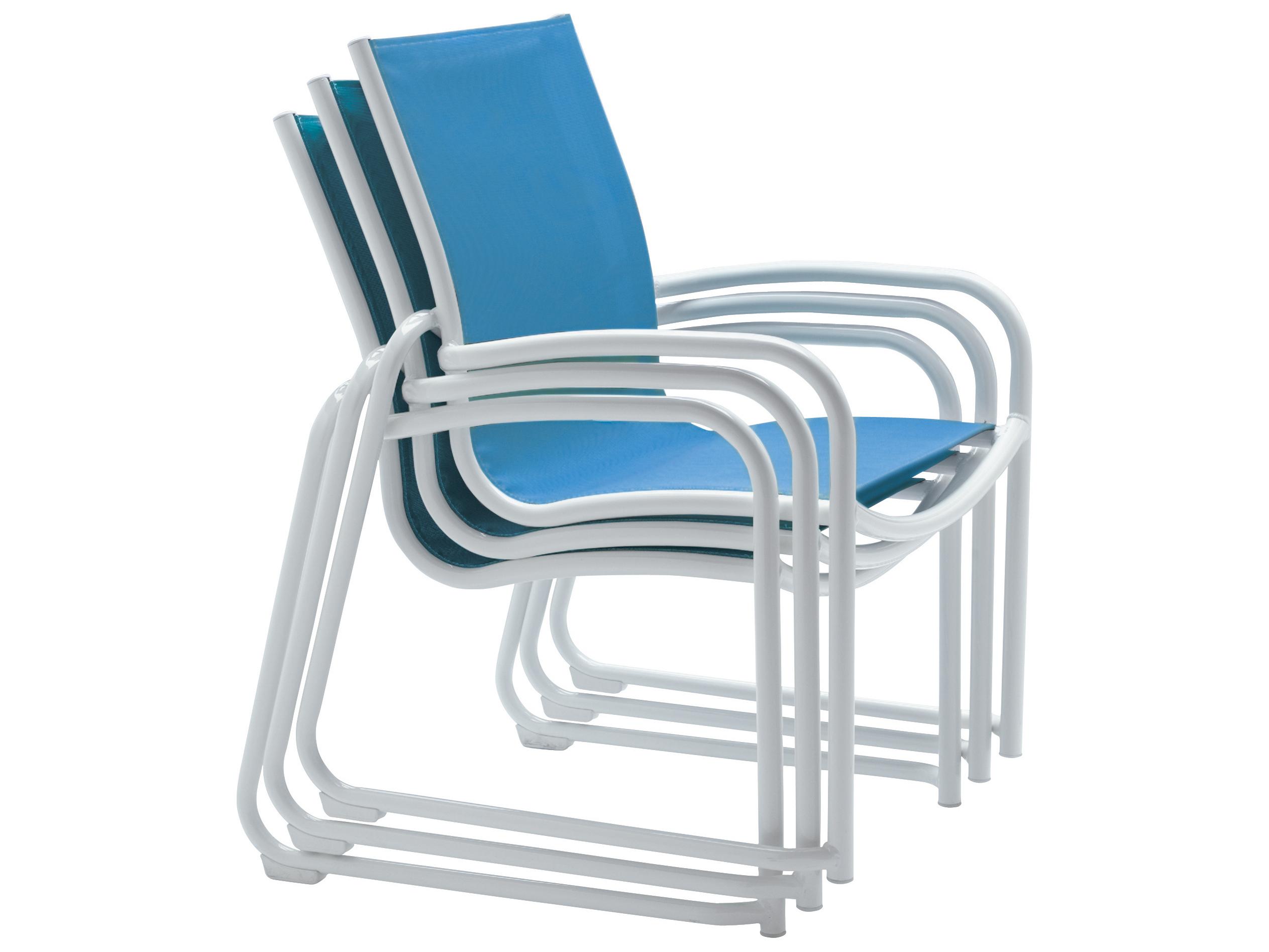 Tropitone Millennia Relaxed Sling Aluminum Stackable Sled Base Patio Dining Arm Chair