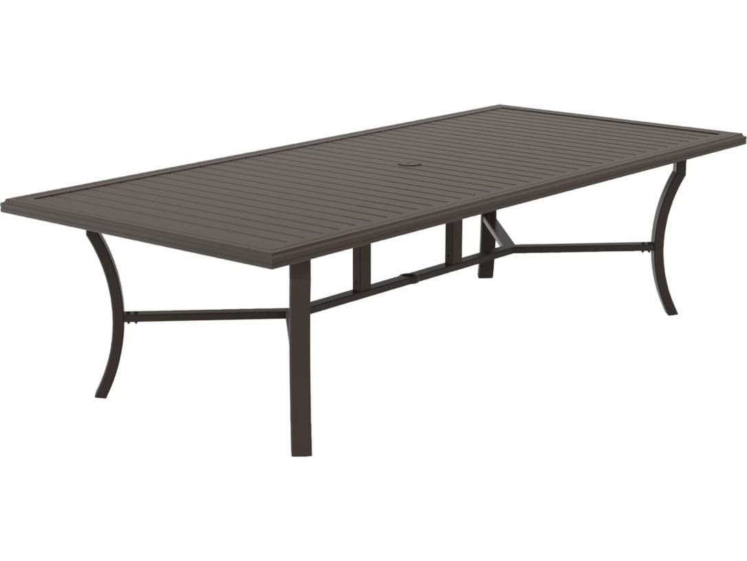 Tropitone Banchetto Slat Aluminum Rectangular KD Patio Dining Table with Umbrella Hole