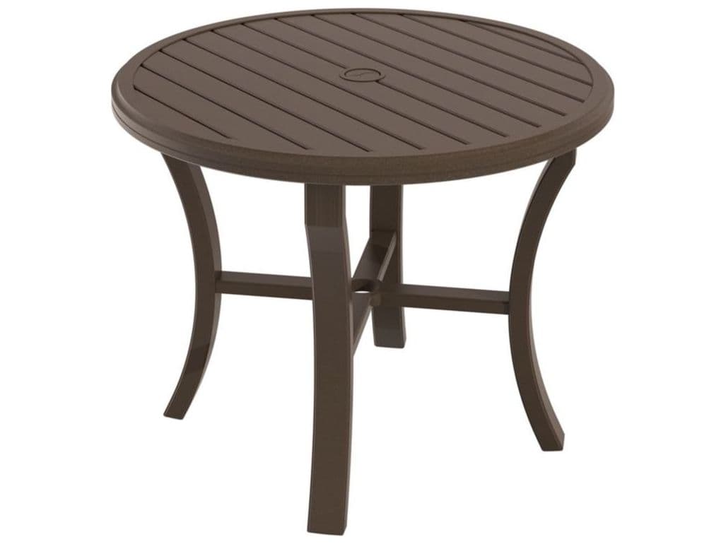 Tropitone Banchetto Slat Aluminum Round Outdoor Patio Dining Table with Umbrella Hole