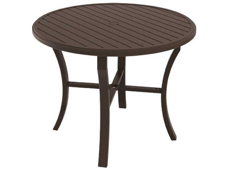 Tropitone Banchetto Slat Aluminum Round KD Outdoor Counter Table with Umbrella Hole