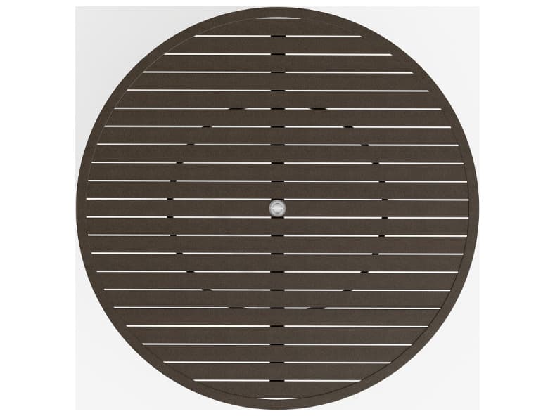 Tropitone Aluminum Slat Round KD Pedestal Outdoor Patio Dining Table with Umbrella Hole