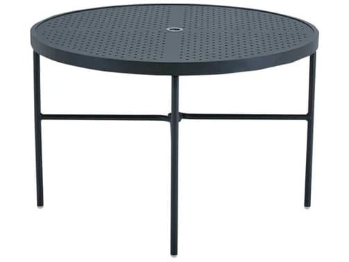 Tropitone Patterned La'stratta Aluminum Round Stamped Top Outdoor Patio Dining Table with Umbrella Hole