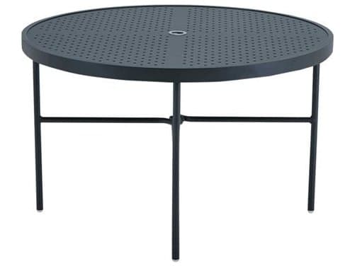 Tropitone Patterned Boulevard Aluminum Round Stamped Top Outdoor Patio Dining Table with Umbrella Hole