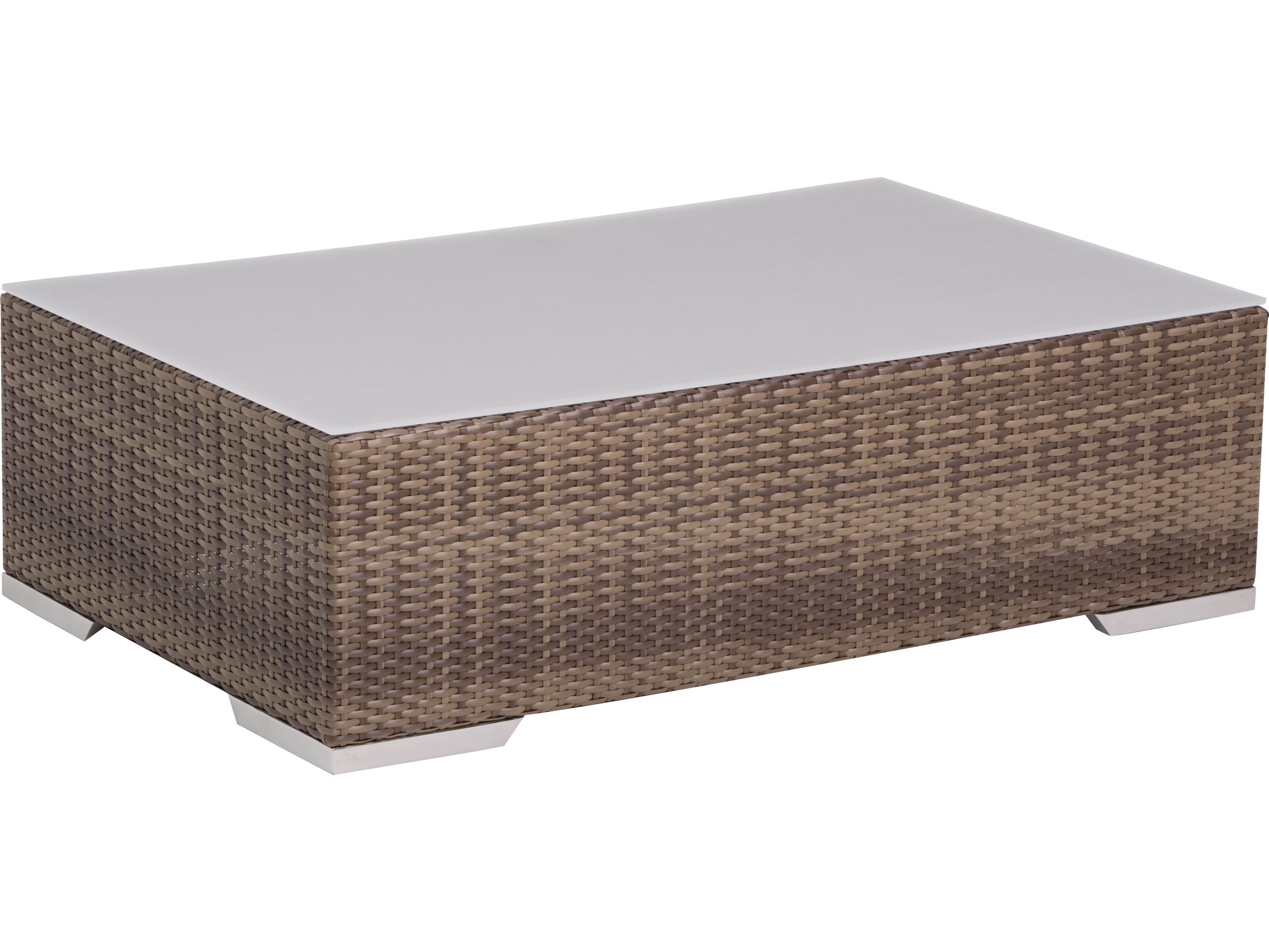 Tropitone Arzo Woven Rectangular Frosted Acrylic Top Outdoor Coffee Table