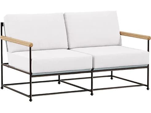 Tropitone Stowe Aluminum Loveseat with Teak Arm & Cushion