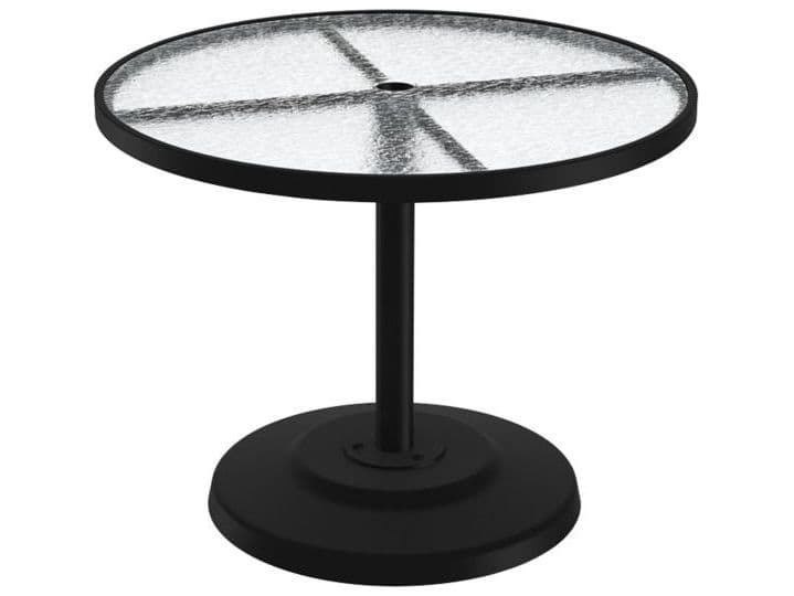 Tropitone Acrylic Cast Aluminum Round KD Pedestal Outdoor Patio Dining Table with Umbrella Hole