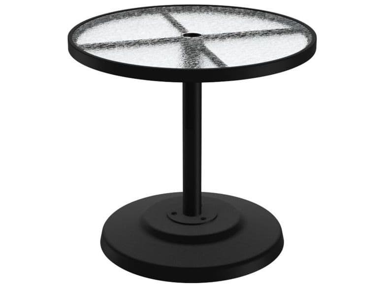 Tropitone Acrylic Cast Aluminum Round KD Pedestal Outdoor Patio Dining Table with Umbrella Hole