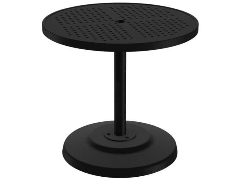 Tropitone Boulevard Aluminum Round KD Pedestal Patio Dining Table with Umbrella Hole