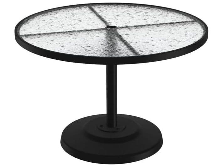 Tropitone Acrylic Cast Aluminum Round KD Pedestal Outdoor Patio Dining Table With Umbrella Hole