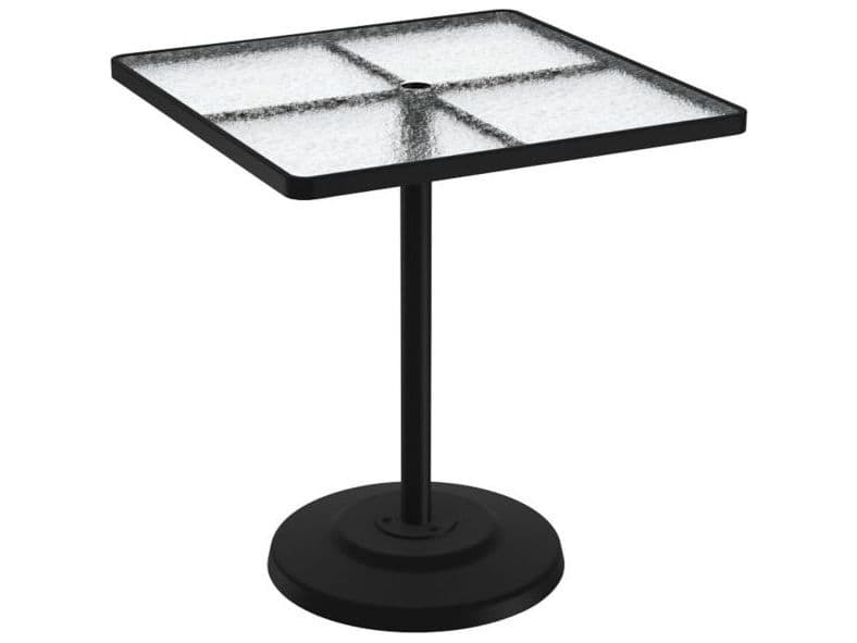 Tropitone Acrylic Cast Aluminum Square KD Pedestal Outdoor Patio Dining Table with Umbrella Hole