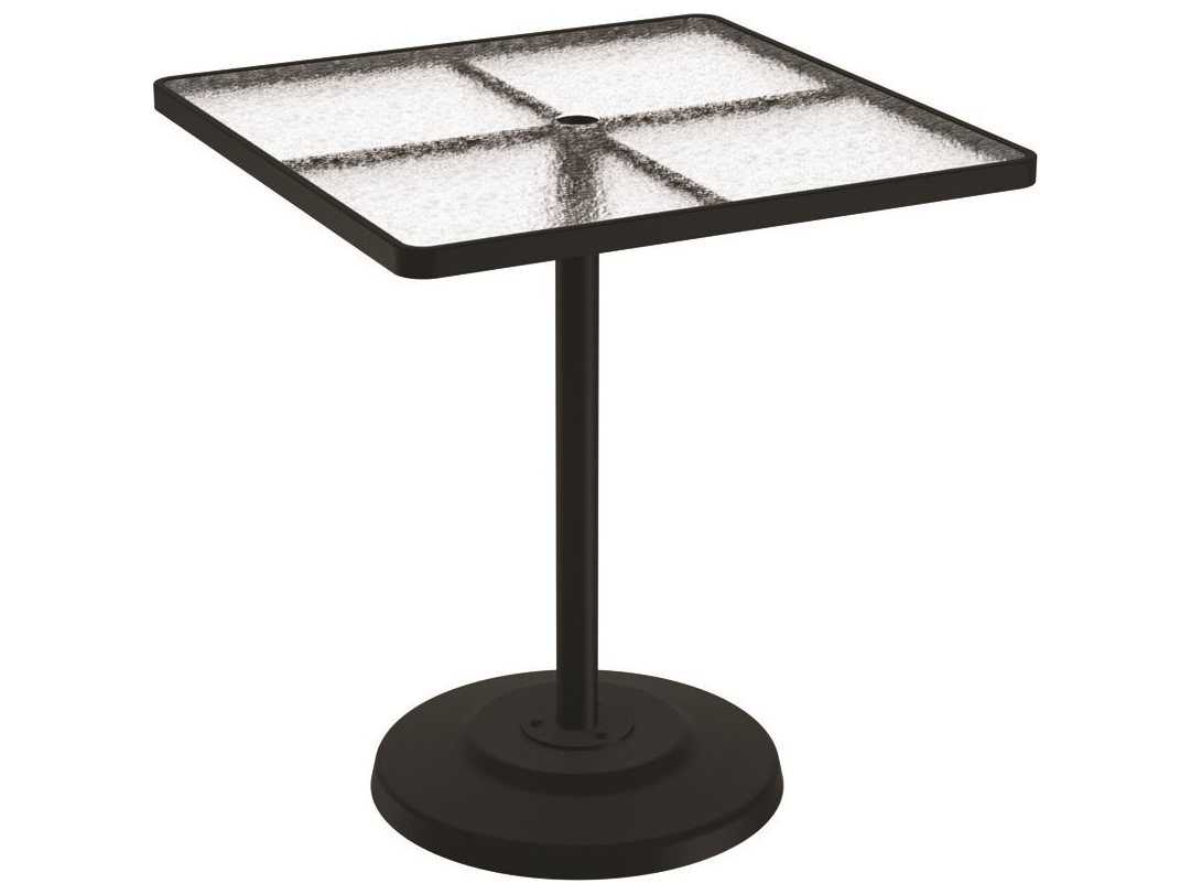 Tropitone Acrylic Cast Aluminum Square KD Pedestal Patio Bar Table with Umbrella Hole
