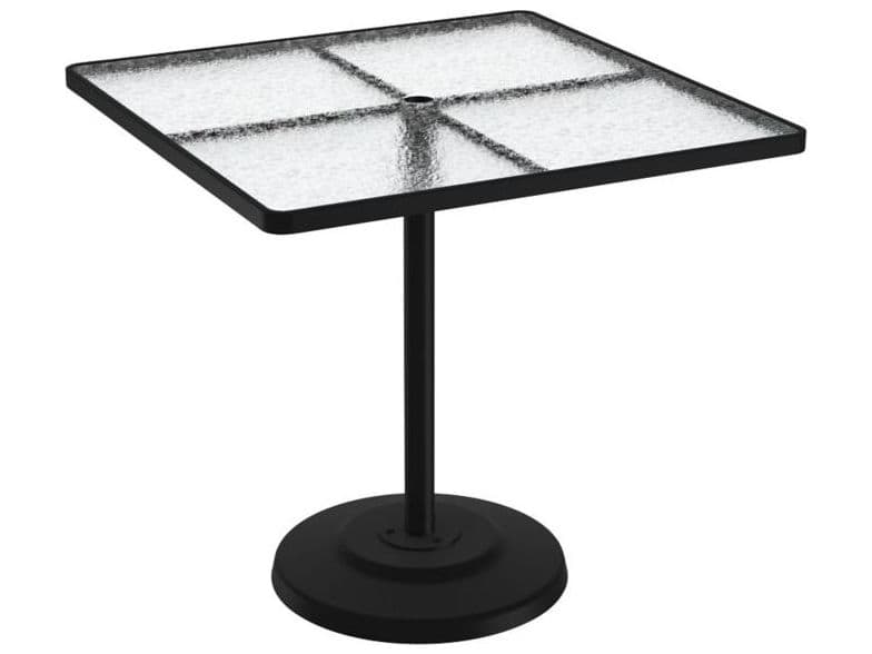 Tropitone Acrylic Cast Aluminum Square KD Pedestal Patio Bar Table with Umbrella Hole