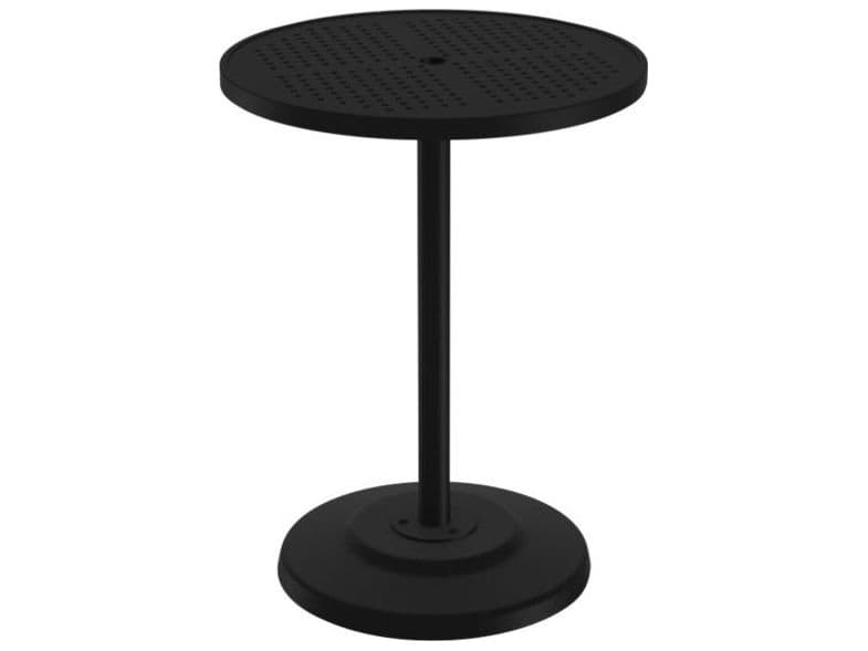 Tropitone Boulevard Aluminum Round KD Pedestal Outdoor Bar Table with Umbrella Hole