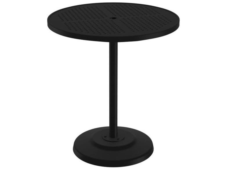 Tropitone Boulevard Aluminum Round KD Pedestal Outdoor Bar Table with Umbrella Hole