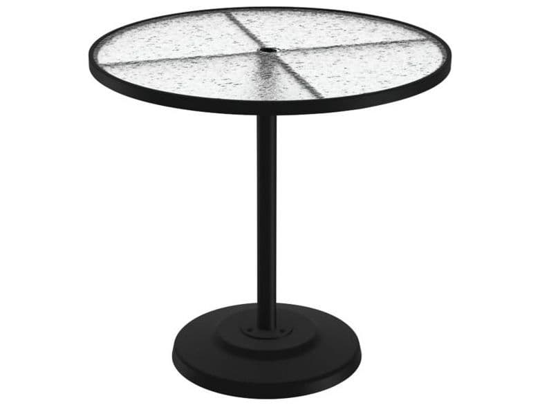 Tropitone Acrylic Cast Aluminum Round KD Pedestal Patio Bar Table with Umbrella Hole