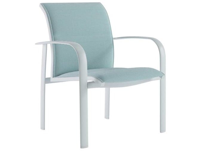 Tropitone Laguna Beach Relaxed Padded Sling Aluminum Stackable Patio Dining Arm Chair
