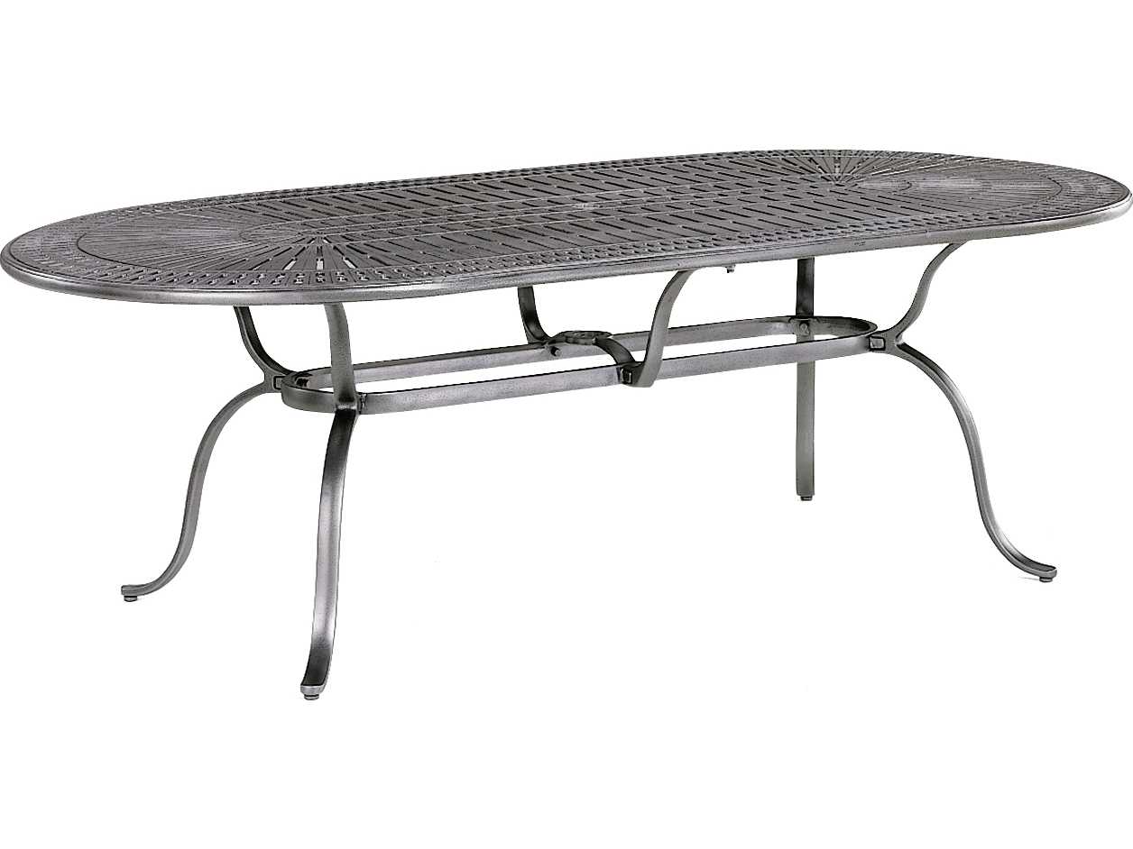 Tropitone Cast Kd Spectrum Tables Aluminum Oval Umbrella Hole Patio Dining Table