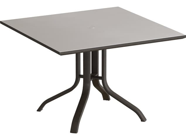 Tropitone Horizon Solid Aluminum 42" Square KD Pedestal Dining Table with Umbrella Hole