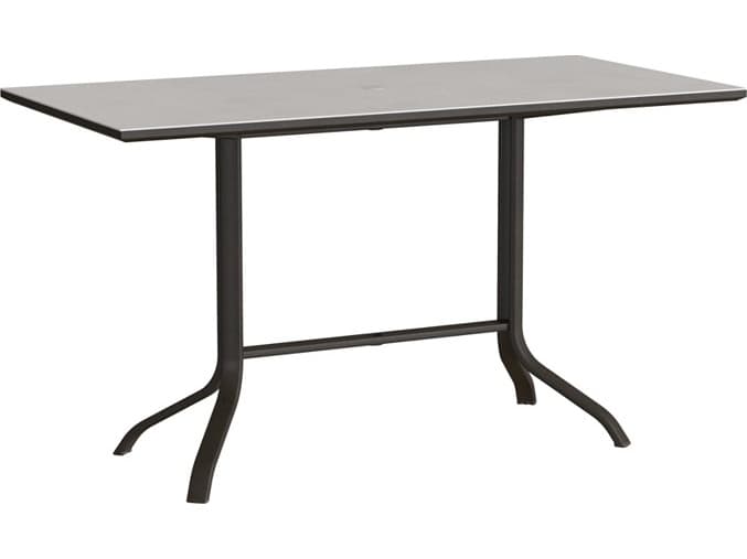 Tropitone Horizon Solid Aluminum 72" x 36" Rectangular KD Pedestal  Bar Table with Umbrella Hole
