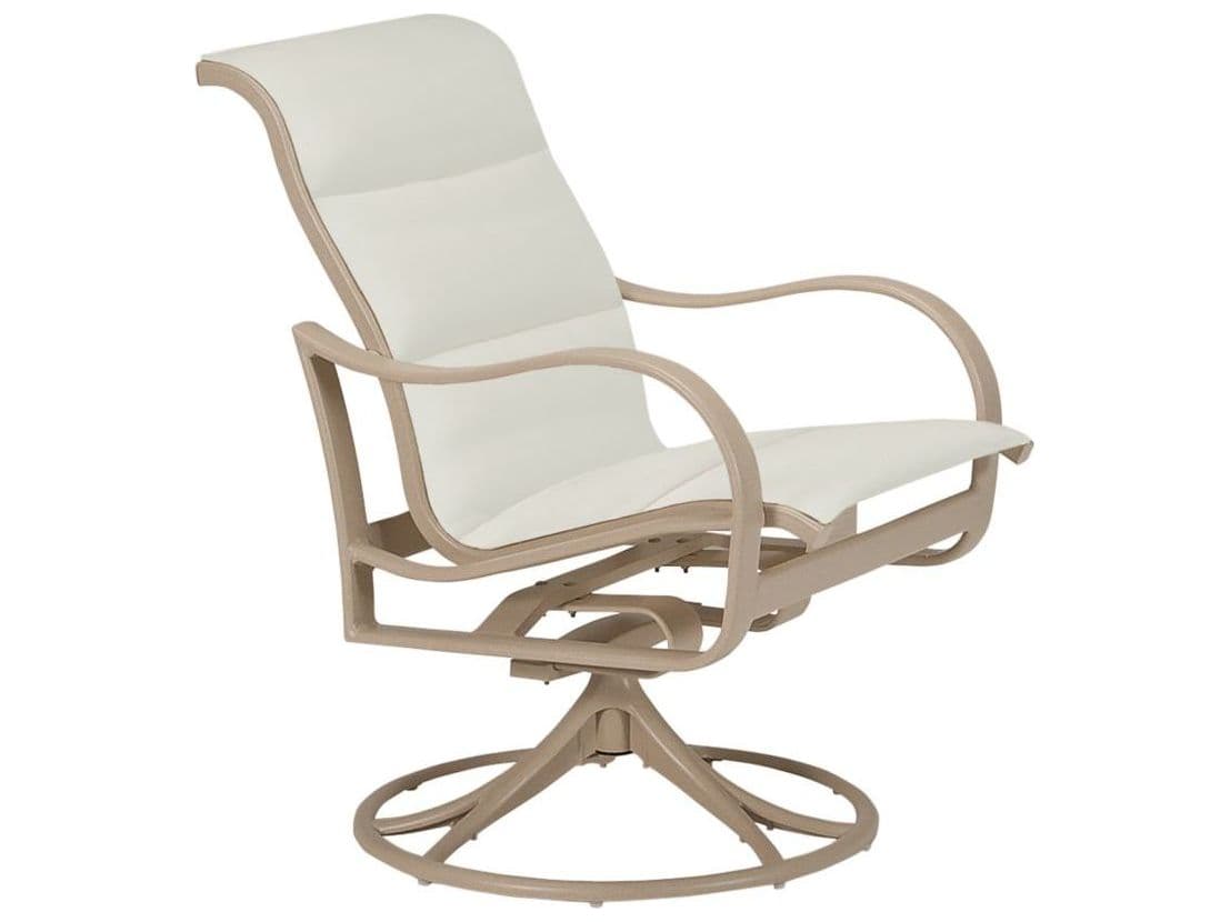 Tropitone Shoreline Padded Sling Aluminum Swivel Rocker Patio Dining Arm Chair