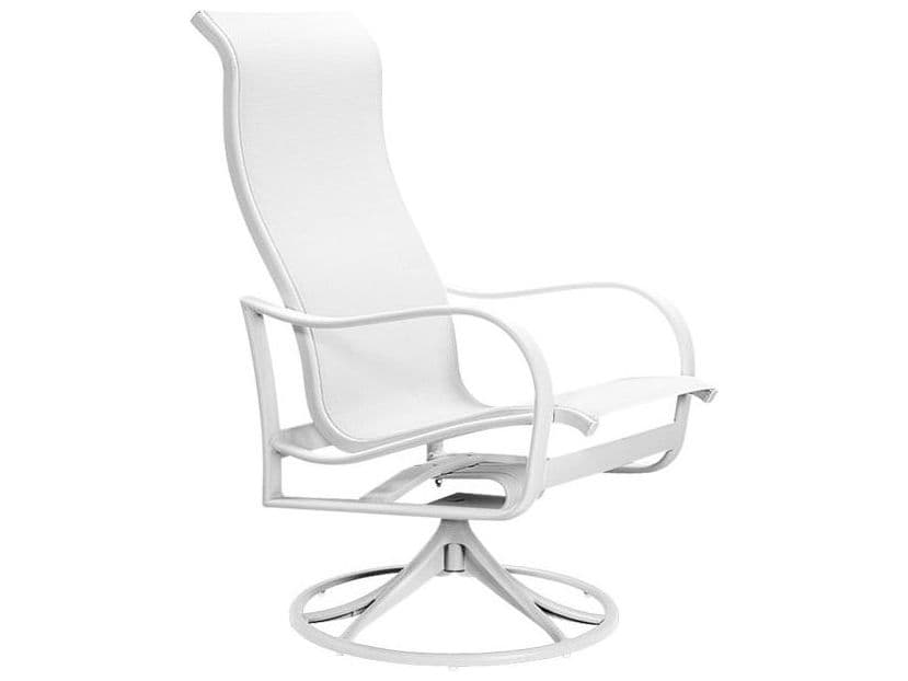 Tropitone Shoreline Sling Aluminum High Back Swivel Rocker Outdoor Dining Arm Chair