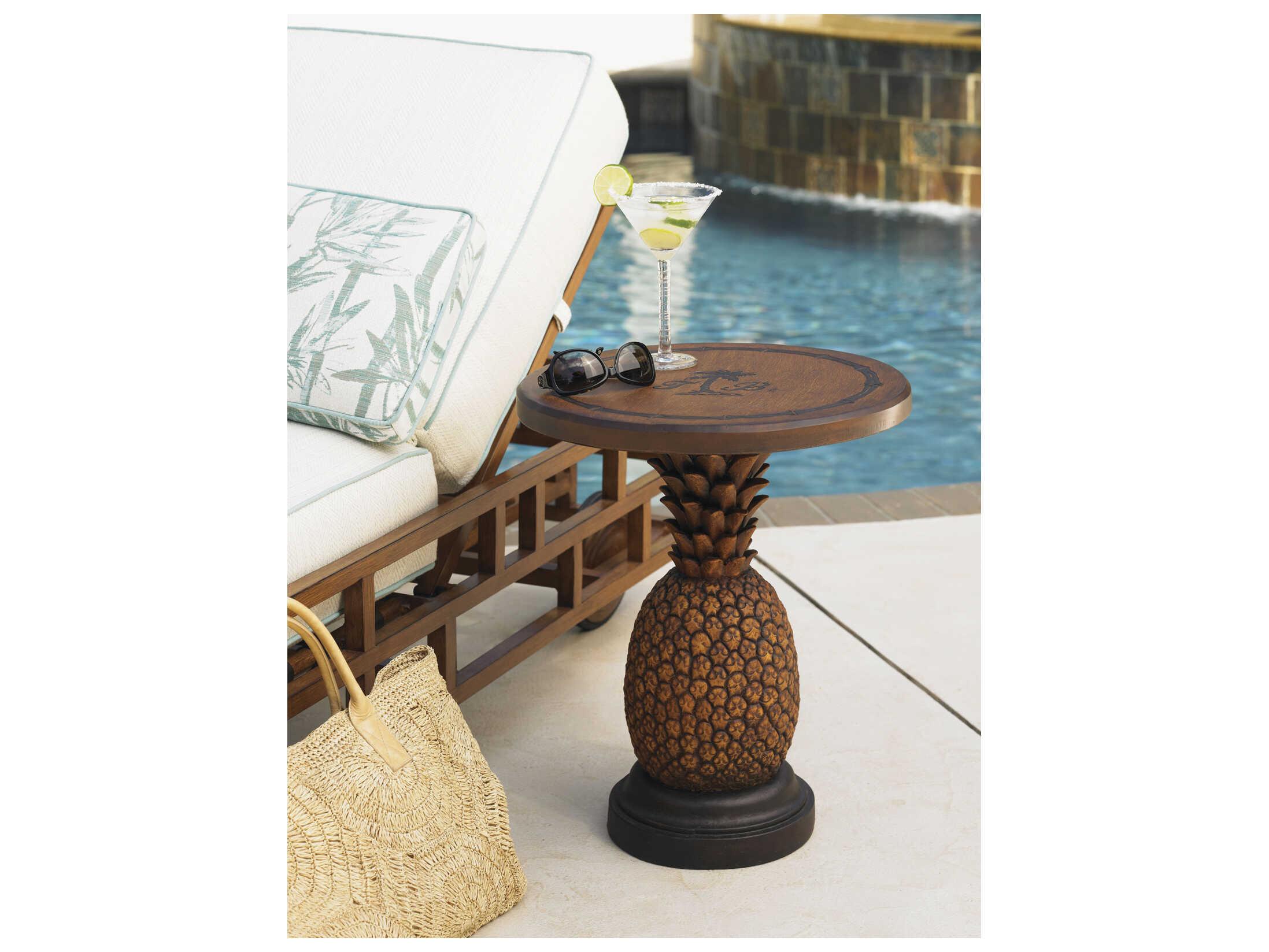 Tommy Bahama Outdoor Alfresco Living Aluminum Pineapple Table Round End Table