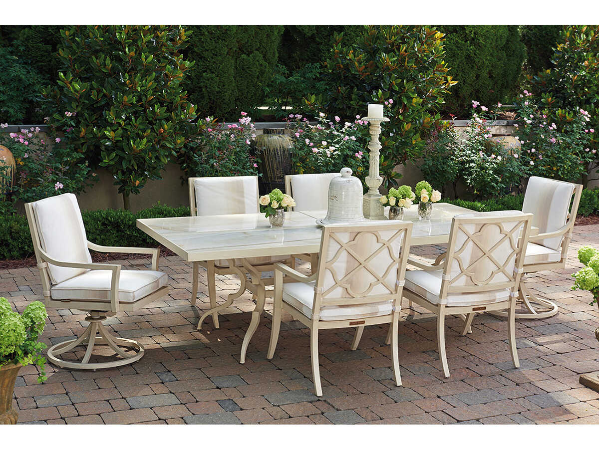 Tommy Bahama Outdoor Misty Garden Cast Aluminum Rectangular Porcelain Top Dining Table