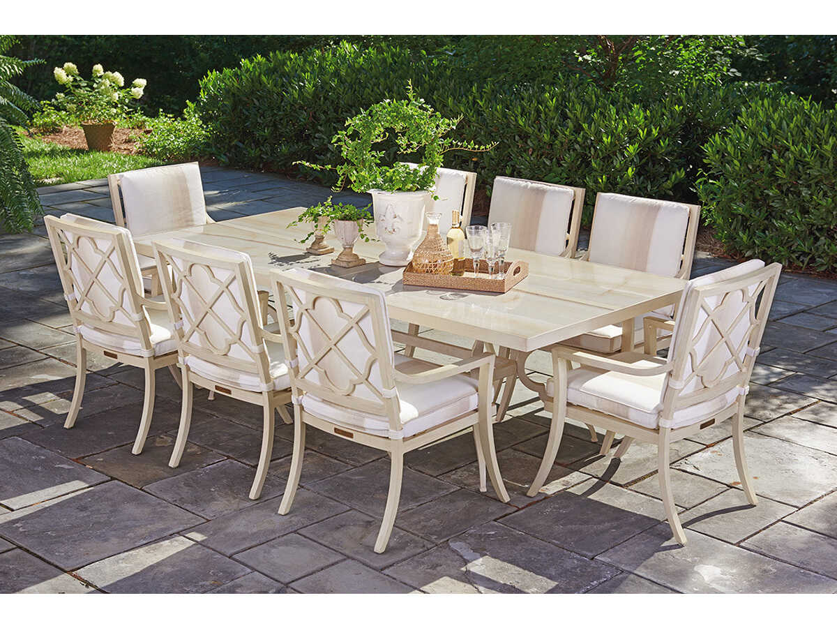 Tommy Bahama Outdoor Misty Garden Cast Aluminum Rectangular Porcelain Top Dining Table