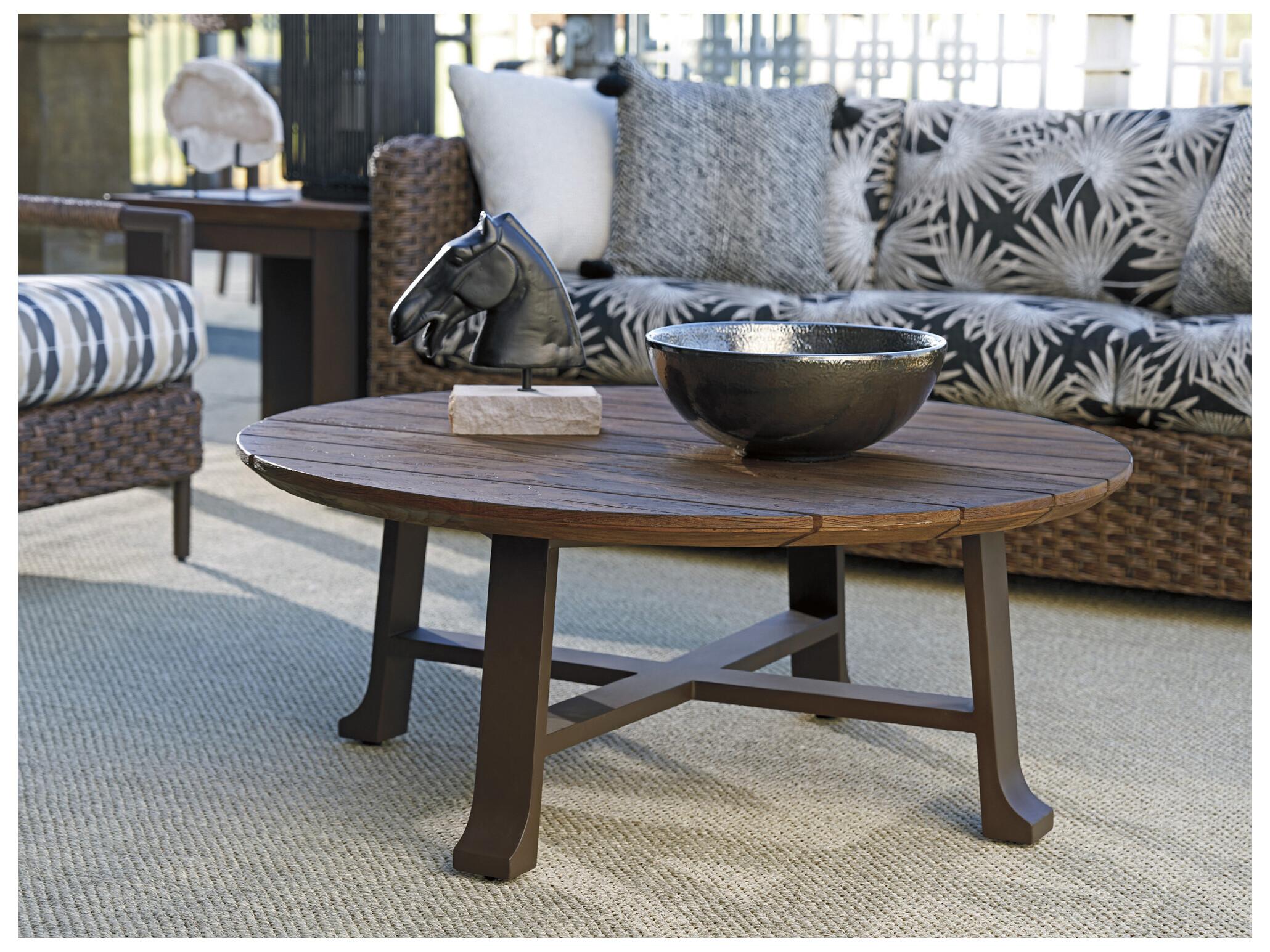 Tommy Bahama Outdoor Kilimanjaro Aluminum Deep Espresso Round Teak Top Coffee Table