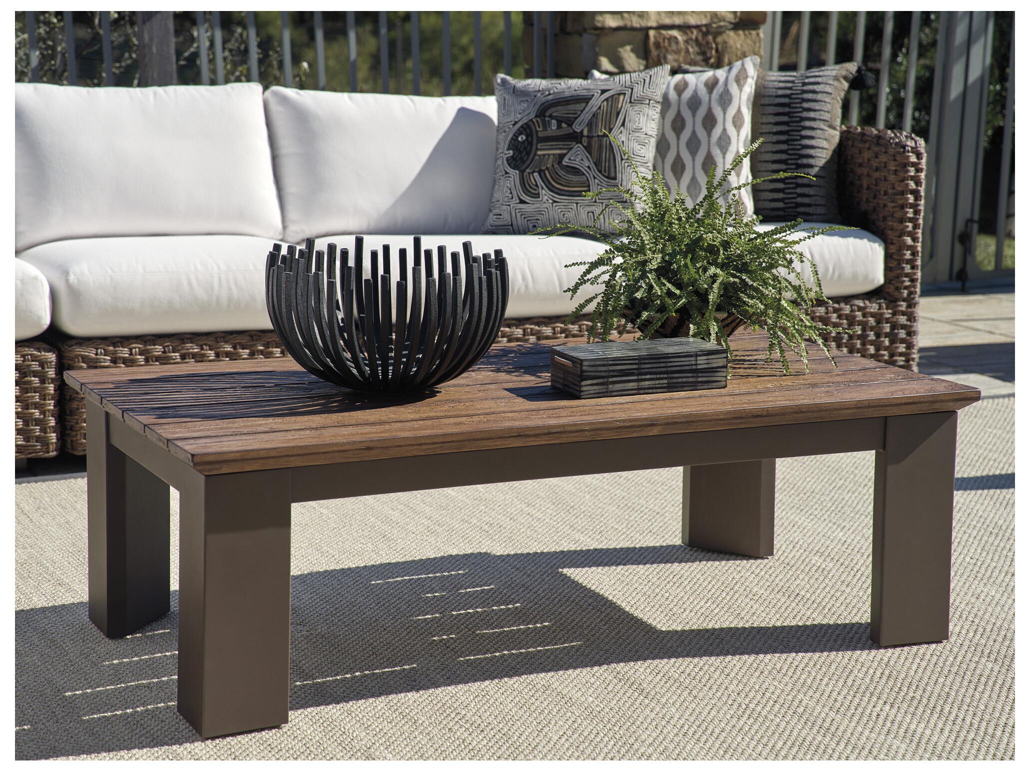 Tommy Bahama Outdoor Kilimanjaro Aluminum Deep Espresso Rectangular Teak Top Coffee Table