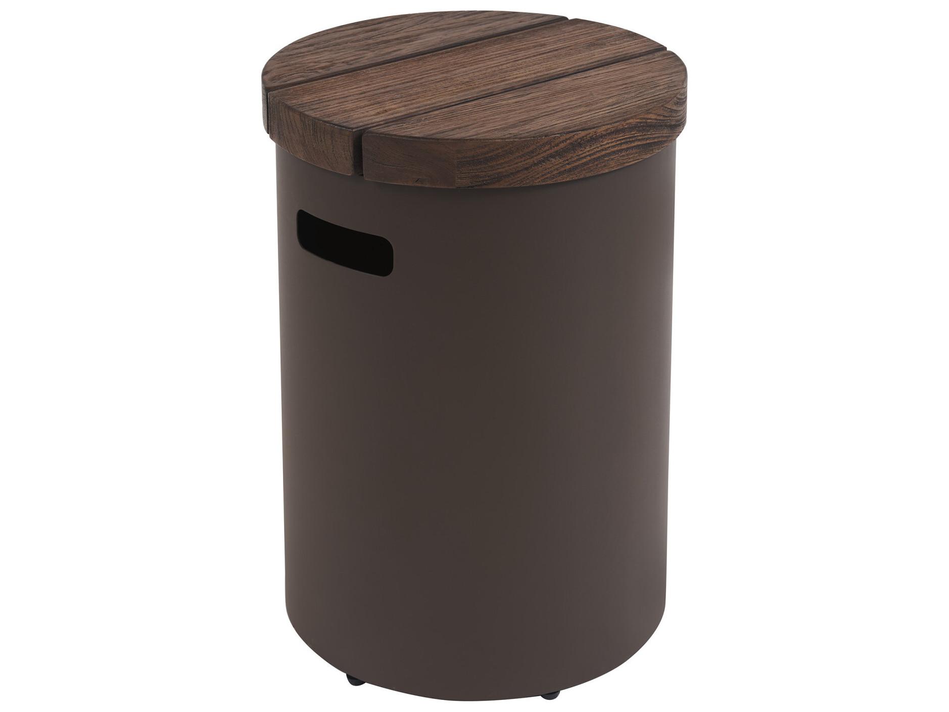 Tommy Bahama Outdoor Kilimanjaro Aluminum Deep Espresso Round Teak Top End Table