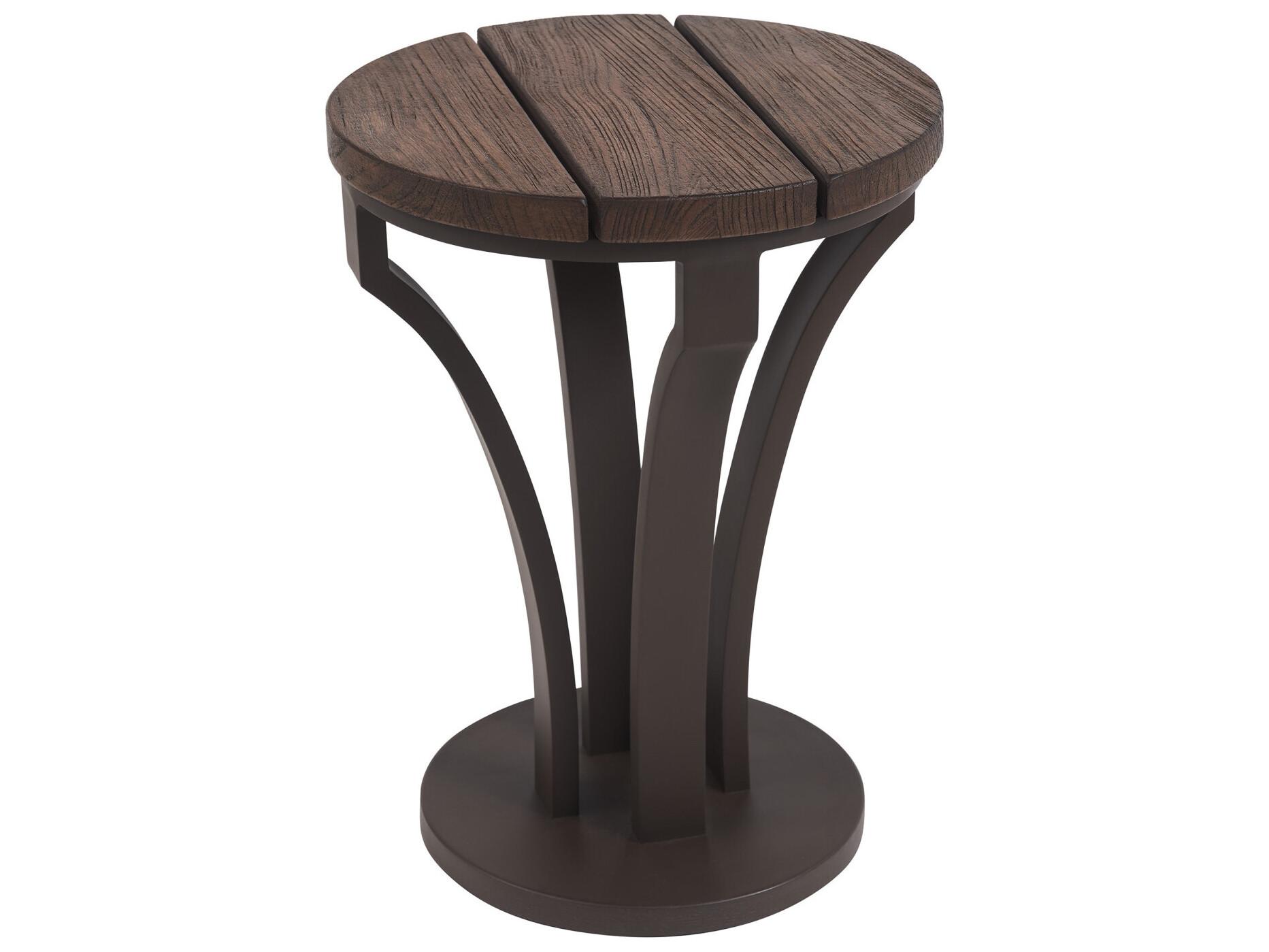 Tommy Bahama Outdoor Kilimanjaro Aluminum Deep Espresso Round Teak Top Accent Table